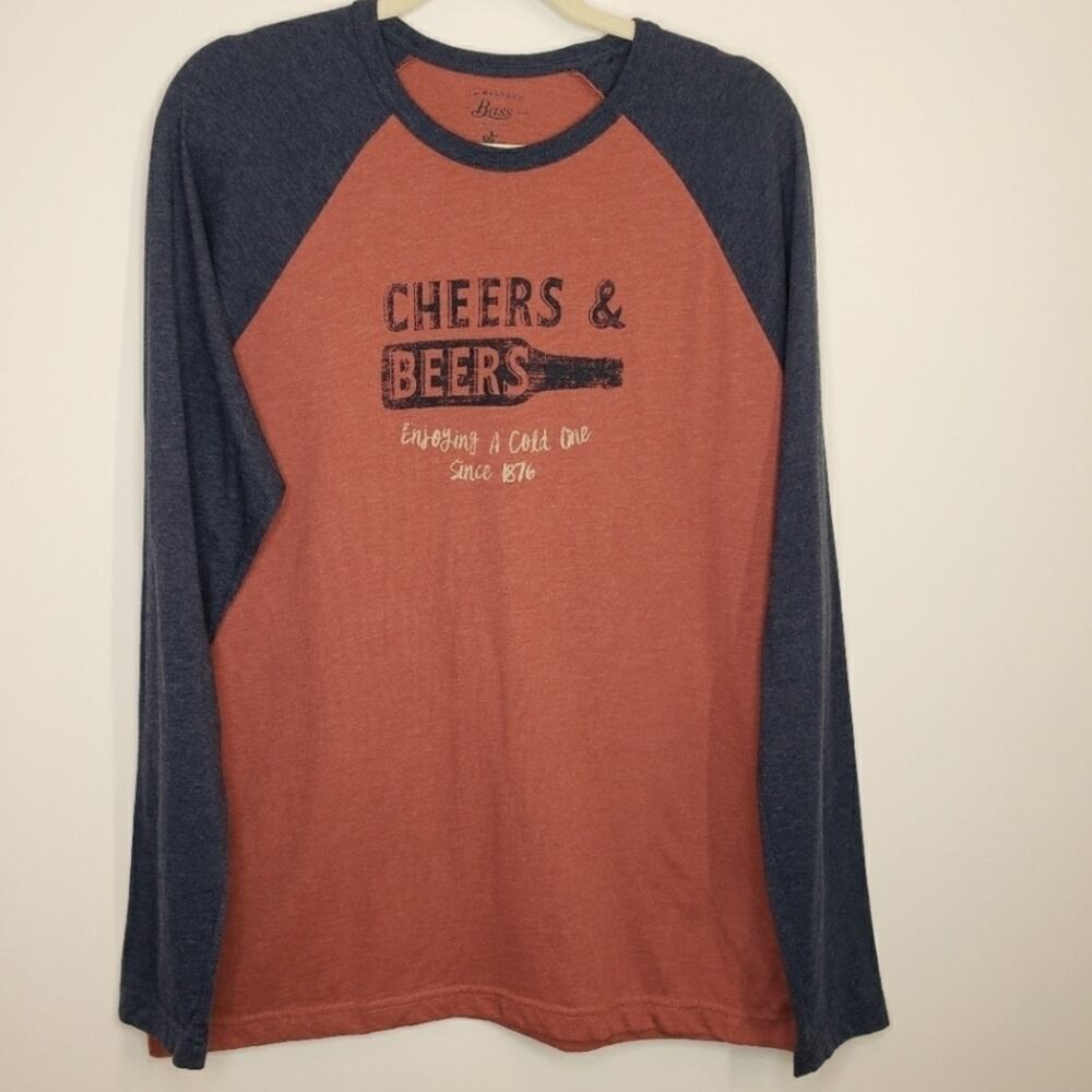 Bass Long Sleeve Graphic Cheers and Beers Jersey Tee Shirt Medium